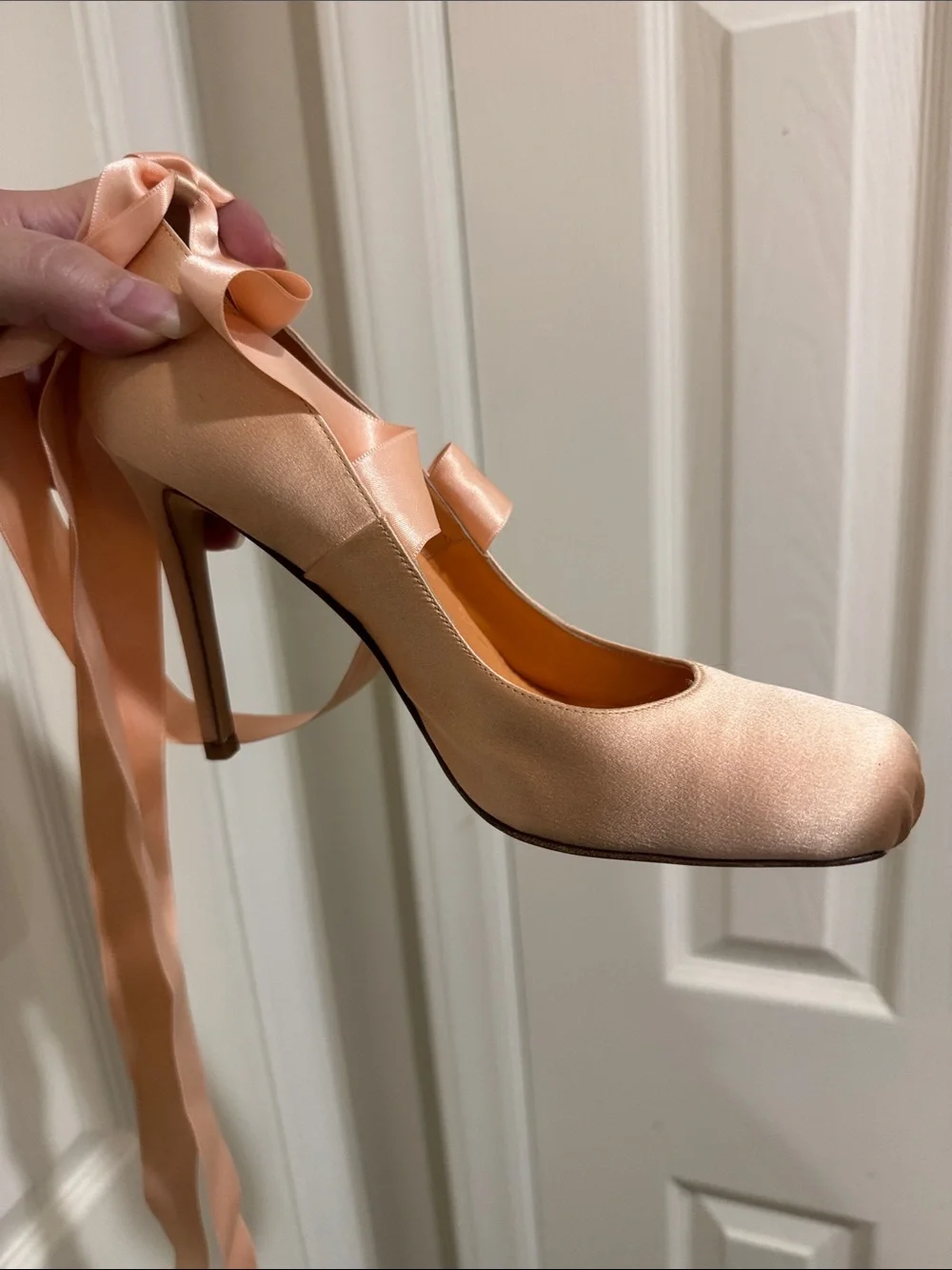 CHANEL/Blush/Pink Satin Ribbon/4” Ballet Heels/US Size 6.5/Worn Once! VINTAGE!!